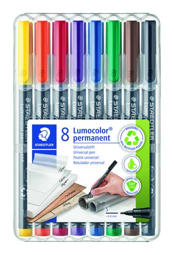 [1733473] STAEDTLER - Marcador permanente Lumocolor Estuche 8 ud Trazo 0,4 mm Punta fina Color surtido (Ref.313WP8)