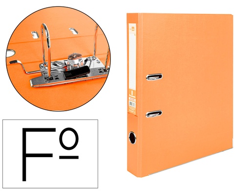 [2079710] LIDERPAPEL - ARCHIVADOR DE PALANCA FOLIO DOCUMENTA FORRADO PVC CON RADO LOMO 52 MM NARANJA COMPRESOR METALICO (Ref.AY35)