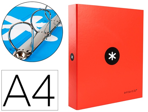 [2079308] ANTARTIK - CARPETA 4 ANILLAS 40 MM MIXTAS LIDERPAPEL A4 FORRADA COLOR ROJO (Ref.KA25)