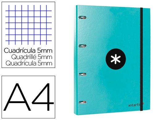 [2088850] ANTARTIK - Carpeta con recambio liderpapel A4 cuadro 5mm forrada 4 anillas 25mm color menta (Ref. AW60)