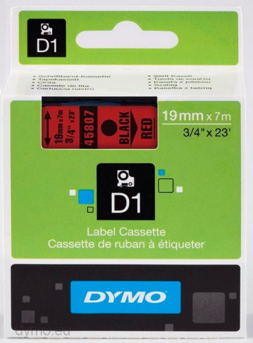 [1764478] DYMO - Etiquetas D1 19 mm Adhesivo permanente Negro/Rojo (Ref.S0720870)