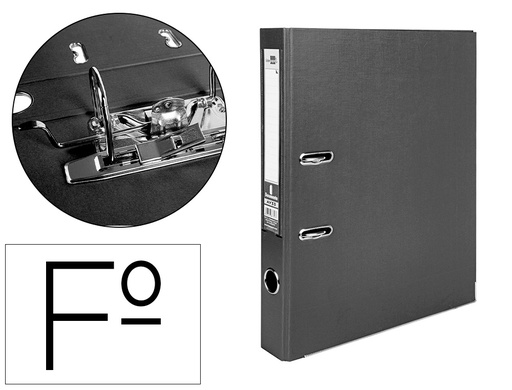 [2079708] LIDERPAPEL - ARCHIVADOR DE PALANCA FOLIO DOCUMENTA FORRADO PVC CON RADO LOMO 52 MM NEGRO COMPRESOR METALICO (Ref.AY33)