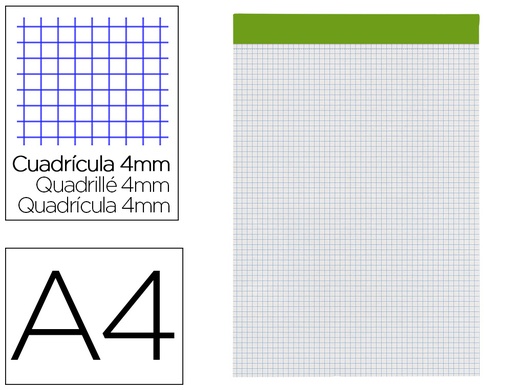 [2070018] LIDERPAPEL - BLOC NOTAS CUADRO 4 MM A4 80 HOJAS 60 G/M2 PERFORADO SIN TAPA (Ref.BN21)