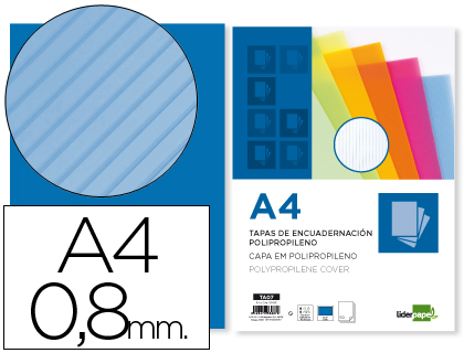 [2064094] LIDERPAPEL - TAPA ENCUADERNACION POLIPROPILENO ONDULADO A4 0.8 MM AZUL PAQUETE DE 50 UNIDADES (Ref.TA07)