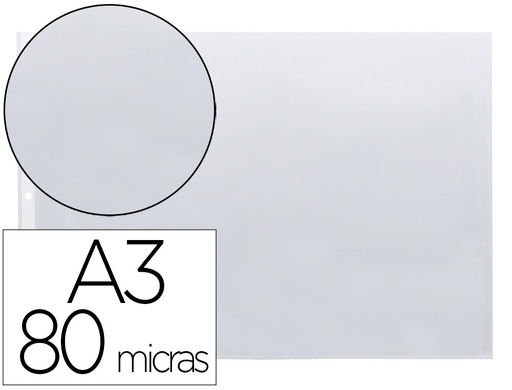[2077873] Q-CONNECT - FUNDA MULTITALADRO DIN A3 APAISADA 80 MICRAS CRISTAL CON APERTURA SUPERIOR - BOLSA DE 10 (Ref.KF00715)