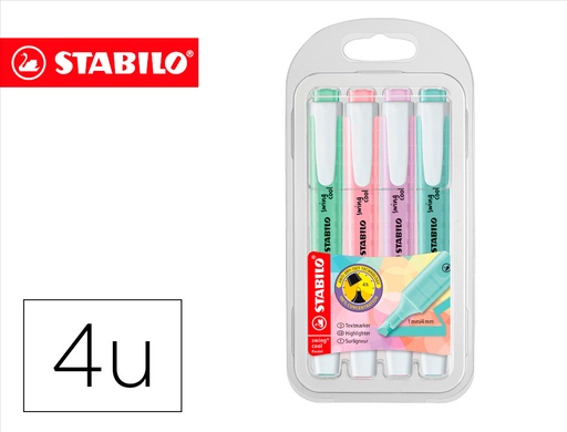 [9153578] STABILO - Rotulador fluorescente swing cool color pastel bolsa de 4 unidades colores surtidos (Ref. 275/4-08)