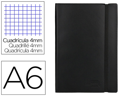 [2036107] LIDERPAPEL - LIBRETA SIMIL PIEL A6 120 HOJAS 70G/M2 CUADRO 4MM SIN MARGEN NEGRO (Ref.LD02)