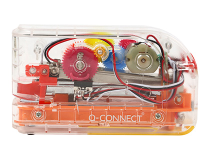 [2155141] Q-CONNECT - Grapadora electrica plastico transparente mecanismo de colores capacidad 20 hojas usa grapas (Ref. KF14521)