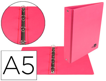 [2077191] LIDERPAPEL - CARPETA DE 4 ANILLAS 25 MM REDONDAS A5 Cartón FORRADO PVC FUCSIA (Ref.KA14)
