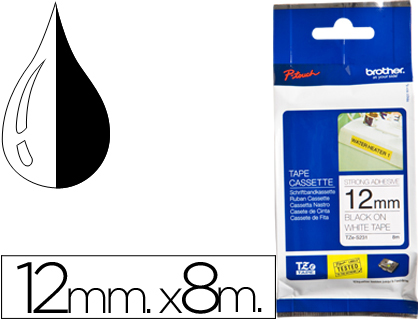 [2046875] BROTHER - CINTA BLANCO-NEGRO 12MM LONGITUD 8 MT SUPERADHESIVA (Ref.TZE-S231)