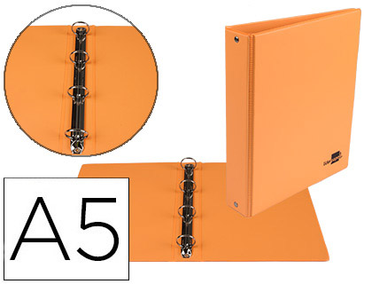 [2077190] LIDERPAPEL - CARPETA DE 4 ANILLAS 25 MM REDONDAS A5 Cartón FORRADO PVC NARANJA (Ref.KA13)