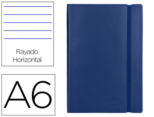 [2036895] LIDERPAPEL - LIBRETA SIMIL PIEL A6 120 HOJAS 70G/M2 HORIZONTAL SIN MARGEN AZUL (Ref.LD05)
