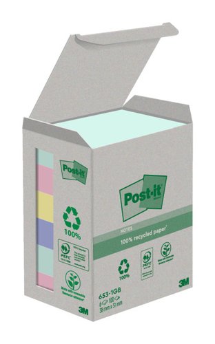 [1292248] POST-IT - Torre notas adhesivas 6 blocs 100h Colores pastel surtidos 38x51mm Reciclado (Ref.FT510118662)