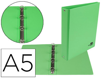 [2077192] LIDERPAPEL - CARPETA DE 4 ANILLAS 25 MM REDONDAS A5 Cartón FORRADO PVC VERDE (Ref.KA15)