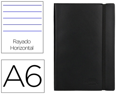 [2036896] LIDERPAPEL - LIBRETA SIMIL PIEL A6 120 HOJAS 70G/M2 HORIZONTAL SIN MARGEN NEGRO (Ref.LD06)