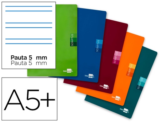 [2063831] LIDERPAPEL - LIBRETA SCRIPTUS A5 PLUS 48 HOJAS 90G/M2 RAYADO MONTESSORI 5MM CON MARGEN COLORES SURTIDOS (Ref.LB65)