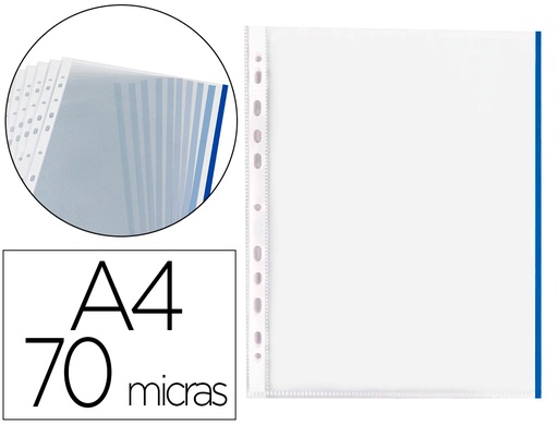 [2068813] Q-CONNECT - FUNDA MULTITALADRO DIN A4 70 MC PP CRISTAL CON BORDE AZUL BOLSA DE 10 UDS (Ref.KF18054)