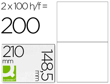 [2025215] Q-CONNECT - ETIQUETA ADHESIVA TAMAÑO 210X148,5 MM FOTOCOPIADORA LASER INK-JET CAJA CON 100 HOJAS DIN A4 (Ref.KF10662)