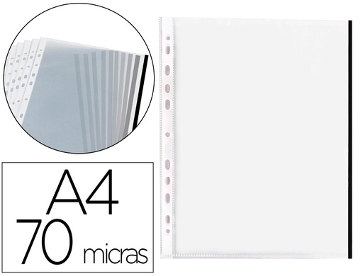 [2068814] Q-CONNECT - FUNDA MULTITALADRO DIN A4 70 MC PP CRISTAL CON BORDE NEGRO BOLSA DE 10 UDS (Ref.KF18055)