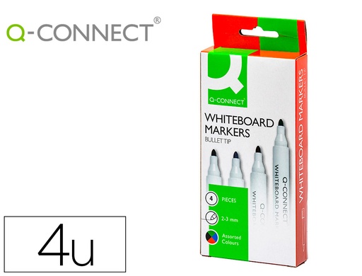 [2079628] Q-CONNECT - ROTULADOR PIZARRA BLANCA 4 COLORES SURTIDOS PUNTA REDONDA 3.0 MM (Ref.KF26038)