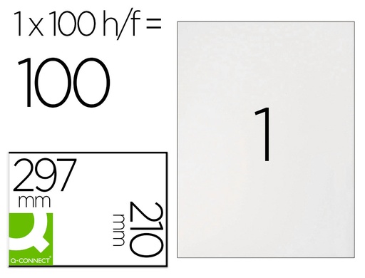 [2025216] Q-CONNECT - ETIQUETA ADHESIVA TAMAÑO 210X297 MM FOTOCOPIADORA LASER INK-JET CAJA CON 100 HOJAS DIN A4 (Ref.KF10664)
