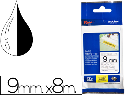 [9046874] BROTHER - Cinta Rotuladora LAM BK/WH 8M 9MM (Ref.TZES221)
