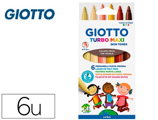 [9162500] GIOTTO - Rotulador turbo maxi skin tones lavable punta bloqueada caja de 6 colores surtidos (Ref. F527000)