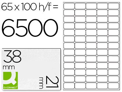 [2025685] Q-CONNECT - ETIQUETA ADHESIVA TAMAÑO 38,1X21,2MM FOTOCOPIADORA LASER INK-JET CAJA CON 100 HOJAS DIN A4 (Ref.KF01581)