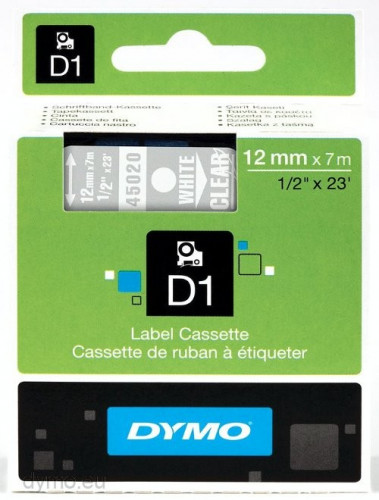 [1764370] DYMO - Cintas D1 Rotulacion 12mmX7m Blanco/transparente Adhesivo permanente (Ref.S0720600)