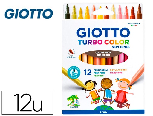 [9162499] GIOTTO - Rotulador turbo color skin tones lavable punta bloqueada caja de 12 colores surtidos (Ref. F526900)