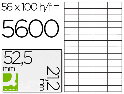 [2025203] Q-CONNECT - ETIQUETA ADHESIVA TAMAÑO 52,5X21,2 MM FOTOCOPIADORA LASER INK-JET CAJA CON 100 HOJAS DIN A4 (Ref.KF10638)