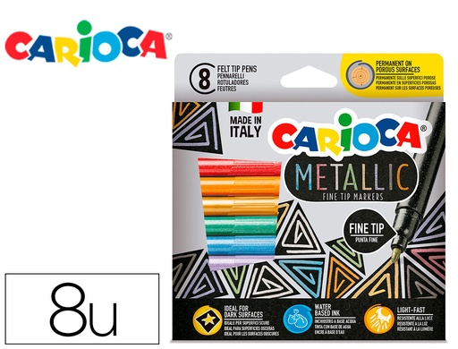 [2162750] CARIOCA - Rotulador metallic punta fina caja de 8 colores surtidos (Ref. 43162)