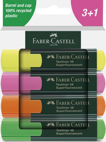 [1233442] FABER CASTELL - Blister 4 marcadores fluorescente Textliner 48 Trazo 1, 2 y 5 mm Col.surtidos (Ref.154804)