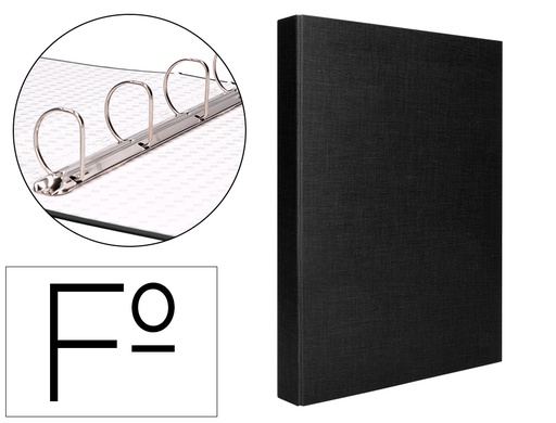 [2025562] LIDERPAPEL - CARPETA DE 4 ANILLAS 40MM MIXTAS FOLIO Cartón FORRADO PAPER COAT NEGRA (Ref.CH12)