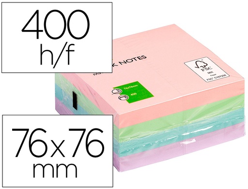 [2025947] Q-CONNECT - BLOC DE NOTAS ADHESIVAS QUITA Y PON 75X75 MM PASTEL CON 400 HOJAS (Ref.KF01347)