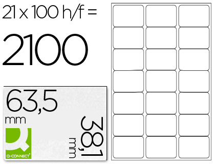 [2025219] Q-CONNECT - ETIQUETA ADHESIVA TAMAÑO 63,5X38,1 MM FOTOCOPIADORA LASER INK-JET CAJA CON 100 HOJAS DIN A4 (Ref.KF01587)