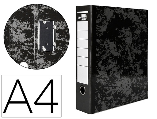 [2042856] LIDERPAPEL - Archivador de palanca carton forrado din A4 jaspeado negro sin caja mecanismo palanca desmontado (Ref. AZ47)