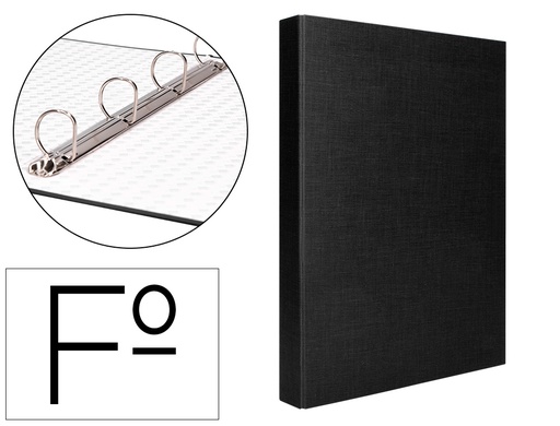 [2025558] LIDERPAPEL - CARPETA DE 4 ANILLAS 25MM MIXTAS FOLIO Cartón FORRADO PAPER COAT NEGRA (Ref.CA20)
