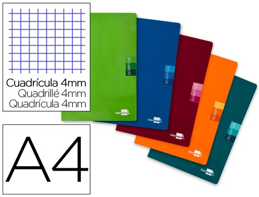[2052158] LIDERPAPEL - LIBRETA SCRIPTUS A4 48 HOJAS 90G/M2 CUADRO 4MM CON MARGEN (Ref.LA06)