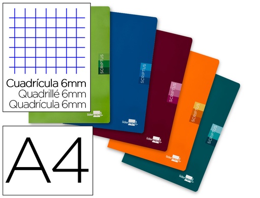 [2052159] LIDERPAPEL - LIBRETA SCRIPTUS A4 48 HOJAS 90G/M2 CUADRO 6MM CON MARGEN (Ref.LA07)