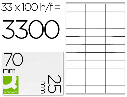 [2025205] Q-CONNECT - ETIQUETA ADHESIVA TAMAÑO 70X25 MM FOTOCOPIADORA LASER INK.JET CAJA CON 100 HOJAS DIN A4 (Ref.KF10640)