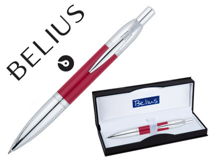 [2079934] BELIUS - BOLIGRAFO PERPIGNAN LACADO ROJO CON ADORNOS CROMADOS EN ESTUCHE (Ref.BB168)