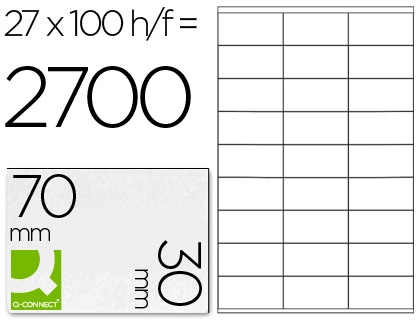 [2025680] Q-CONNECT - ETIQUETA ADHESIVA TAMAÑO 70X30 MM FOTOCOPIADORA LASER INK-JET CAJA CON 100 HOJAS DIN A4 (Ref.KF10642)
