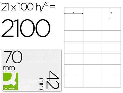 [2077869] Q-CONNECT - ETIQUETA ADHESIVA TAMAÑO 70X42 MM FOTOCOPIADORA LASER INK-JET CAJA CON 100 HOJAS DIN A4 (Ref.KF10648)