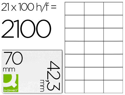 [2025208] Q-CONNECT - ETIQUETA ADHESIVA -TAMAÑO 70X42,3 MM FOTOCOPIADORA LASER INK-JET CAJA CON 100 HOJAS DIN A4 (Ref.KF10649)