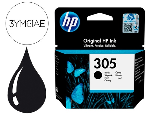 [9160140] HP ( HEWLETT PACKARD ) - Ink-jet 305 deskjet 1210 / 1212 / 1255 / 2732 / 2752 / 4155 / 4158 envy 6020 / 6052 /6055 / 6420 negro 120 (Ref. 3YM61AE)