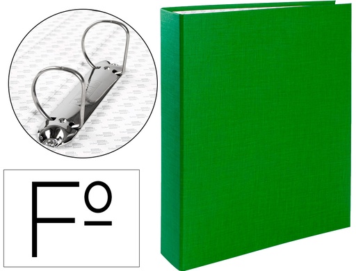 [1025306] LIDERPAPEL - CARPETA DE 2 ANILLAS 40MM MIXTAS FOLIO Cartón FORRADO PAPER COAT COMPRESOR PLASTICO VERDE (Ref.CH10)