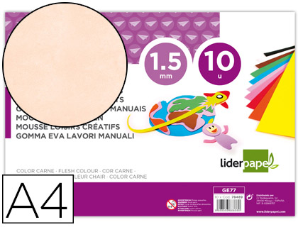 [2078489] LIDERPAPEL - GOMA EVA DIN A4 60G/M2 ESPESOR 1,5MM CARNE PAQUETE DE 10 HOJAS (Ref.GE77)
