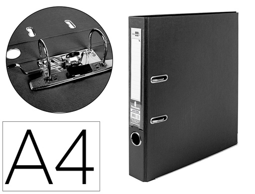 [2032060] LIDERPAPEL - ARCHIVADOR DE PALANCA A4 DOCUMENTA FORRADO PVC CON RADO LOMO 52MM NEGRO COMPRESOR METALICO (Ref.AY06)