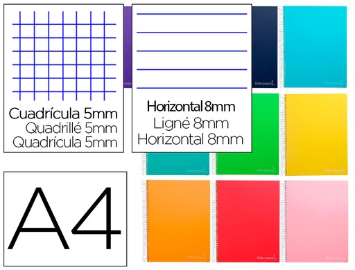 [2009984] LIDERPAPEL - Cuaderno espiral A4 micro jolly multidisciplina tapa forrada 140h 75gr 28h 5mm 112h hrtal. (Ref. BA99)